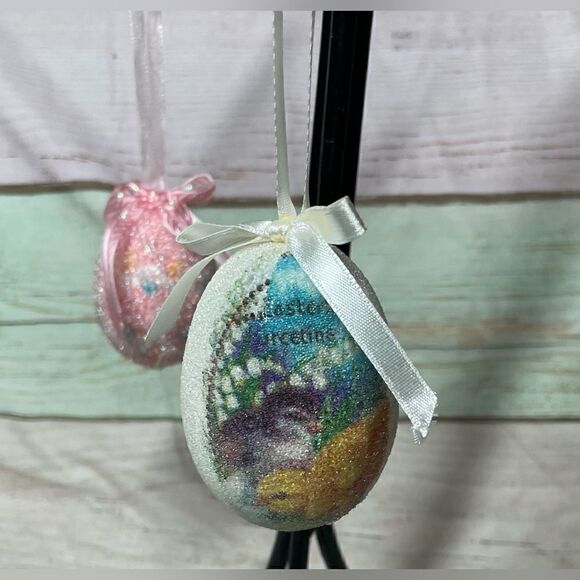 2 NEW Glittery Sugared Egg Ornaments Perfect for Easter Wreath Spring Tree NWOT - Picture 2 of 7